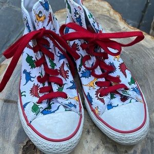 Converse high tops with dinosaur print